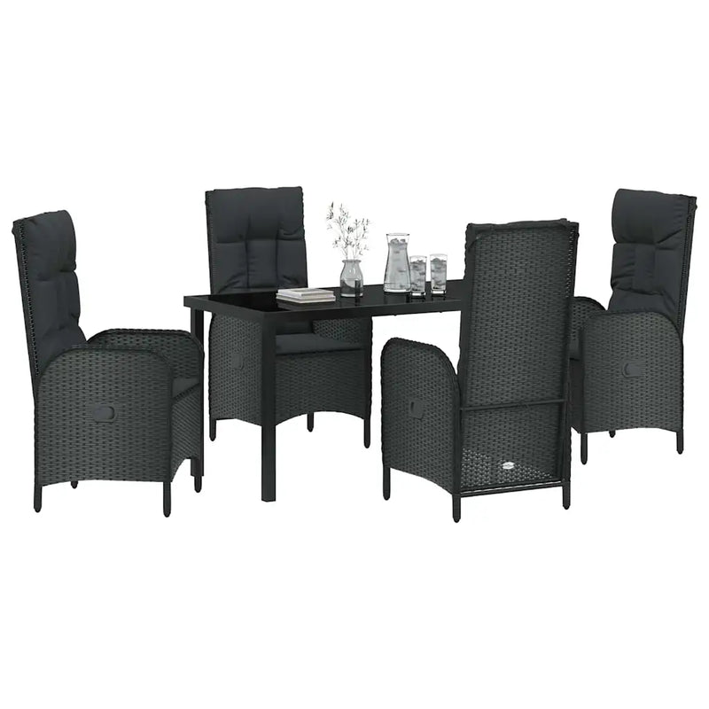 Garden Dining Set with Cushion 5 pcs Black Poly Rattan