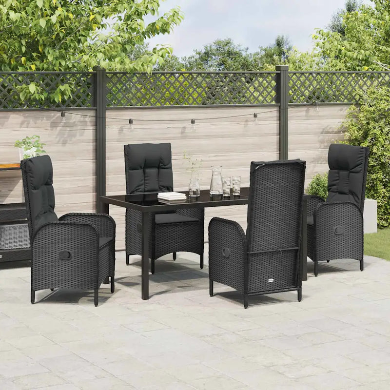 Garden Dining Set with Cushion 5 pcs Black Poly Rattan