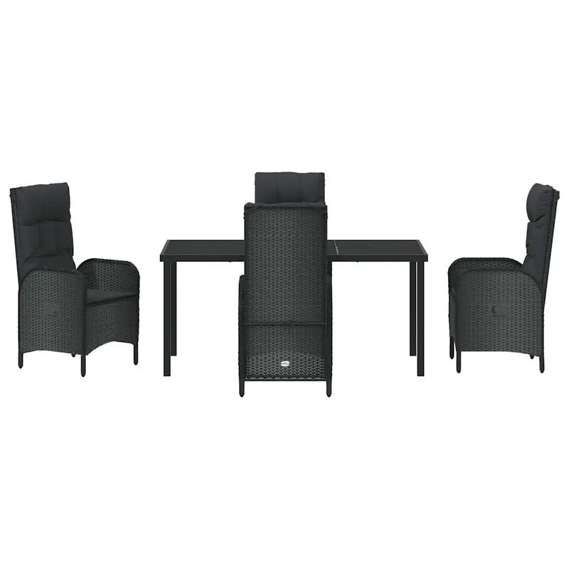 Garden Dining Set with Cushion 5 pcs Black Poly Rattan