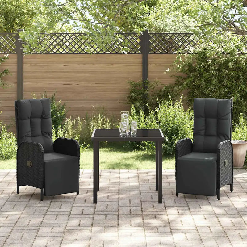 Garden Dining Set with Cushion 3 pcs Black Poly Rattan