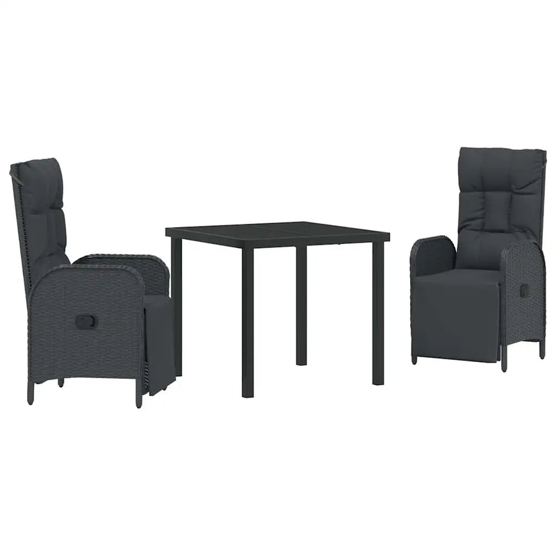 Garden Dining Set with Cushion 3 pcs Black Poly Rattan