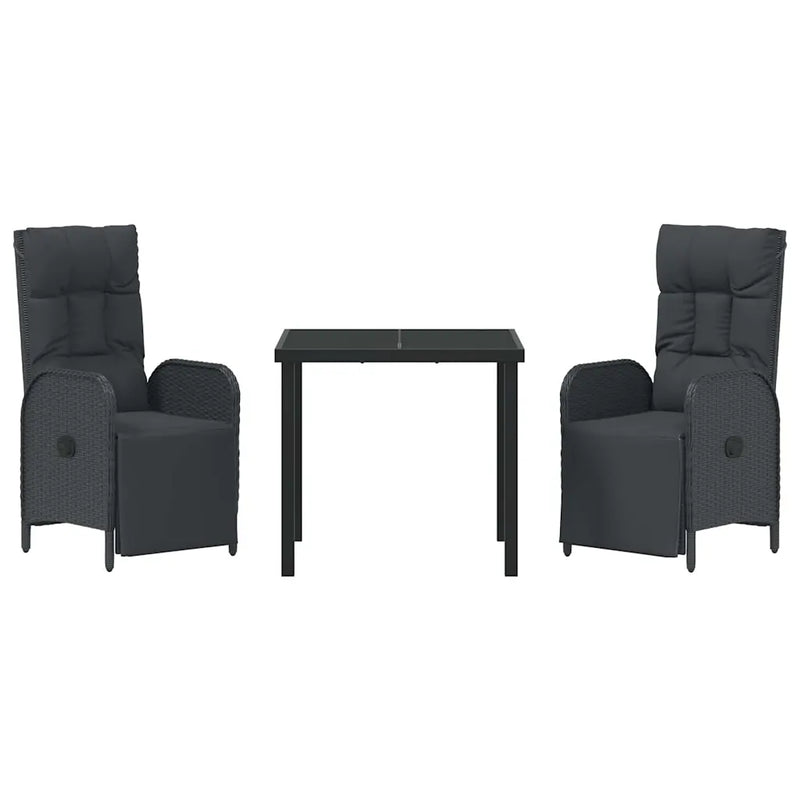 Garden Dining Set with Cushion 3 pcs Black Poly Rattan