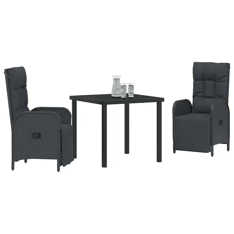 Garden Dining Set with Cushion 3 pcs Black Poly Rattan
