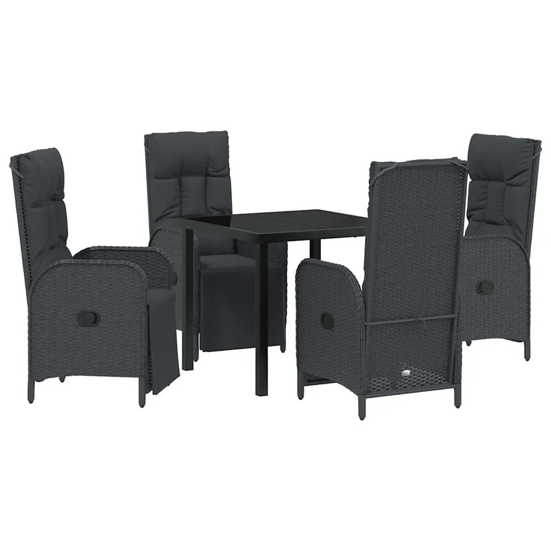 Garden Dining Set with Cushion 5 pcs Black Poly Rattan