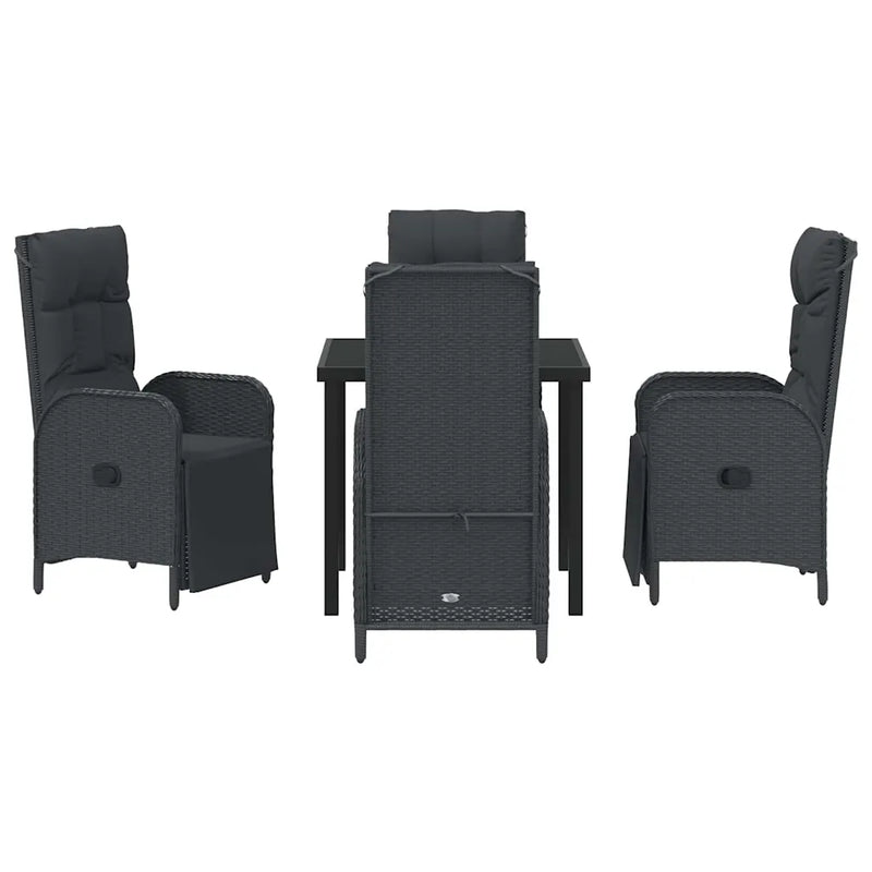 Garden Dining Set with Cushion 5 pcs Black Poly Rattan