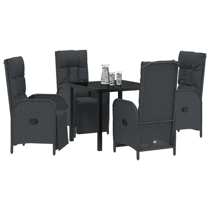 Garden Dining Set with Cushion 5 pcs Black Poly Rattan