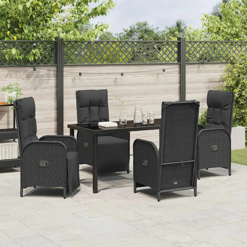 Garden Dining Set with Cushion 5 pcs Black Poly Rattan