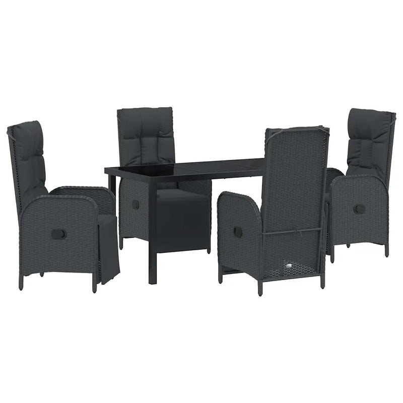 Garden Dining Set with Cushion 5 pcs Black Poly Rattan