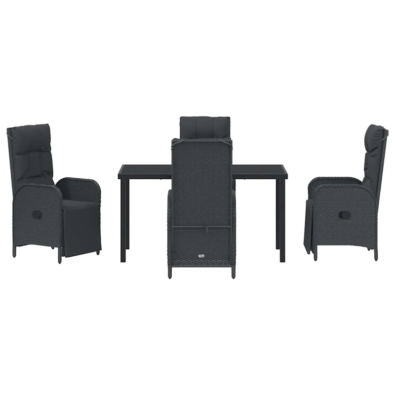 Garden Dining Set with Cushion 5 pcs Black Poly Rattan