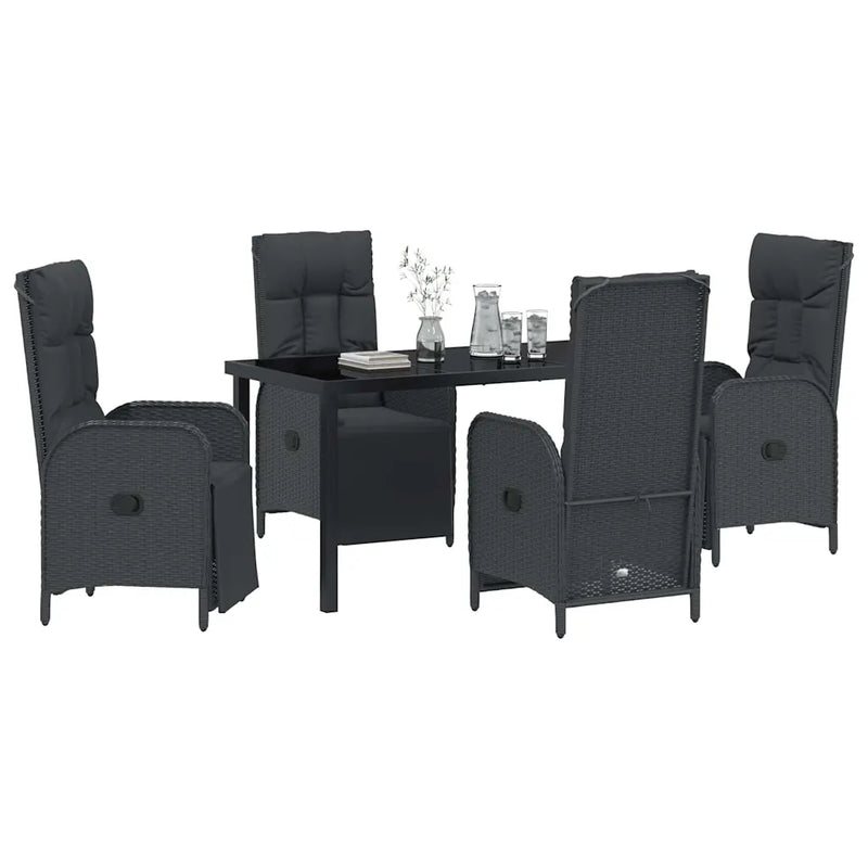 Garden Dining Set with Cushion 5 pcs Black Poly Rattan