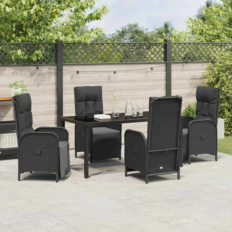 Garden Dining Set with Cushion 5 pcs Black Poly Rattan