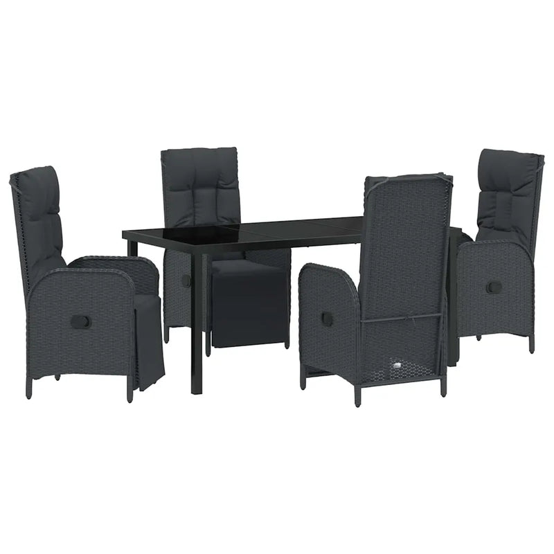 Garden Dining Set with Cushion 5 pcs Black Poly Rattan