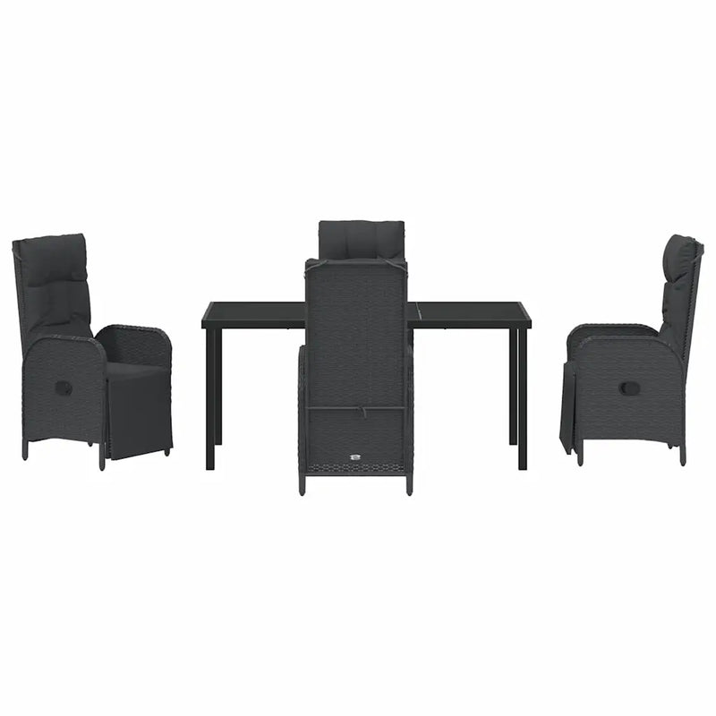 Garden Dining Set with Cushion 5 pcs Black Poly Rattan
