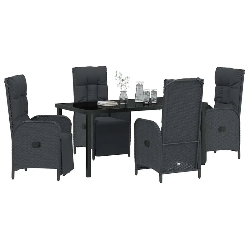 Garden Dining Set with Cushion 5 pcs Black Poly Rattan