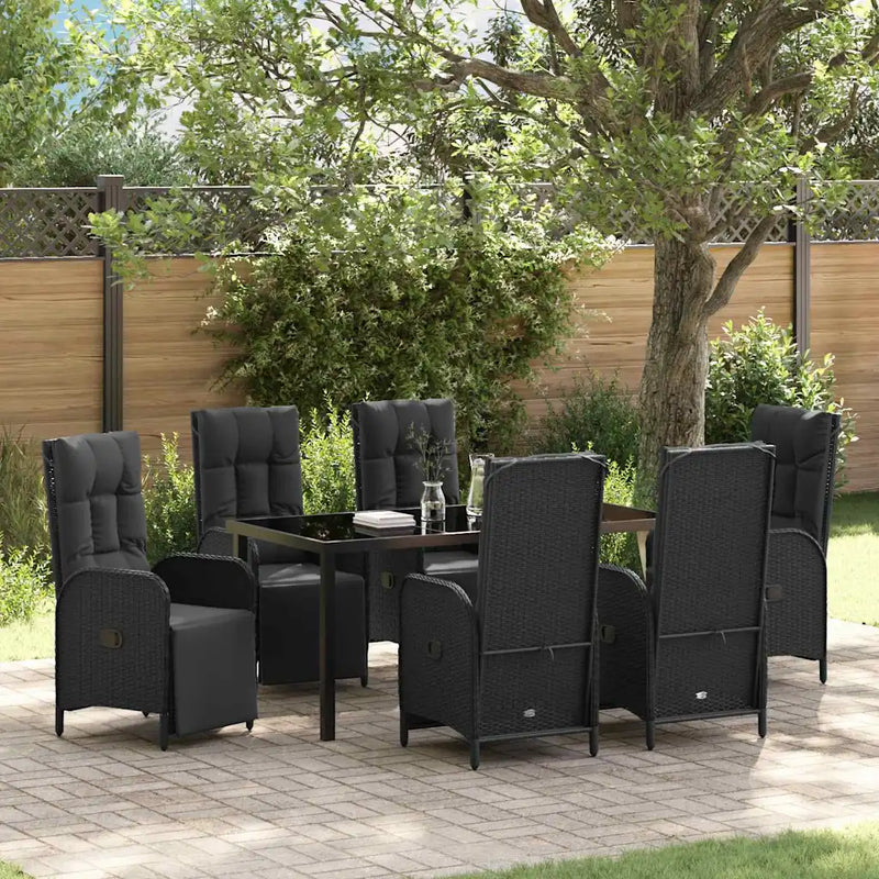 Garden Dining Set with Cushion 7 pcs Black Poly Rattan