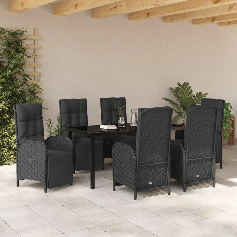 Garden Dining Set with Cushion 7 pcs Black Poly Rattan