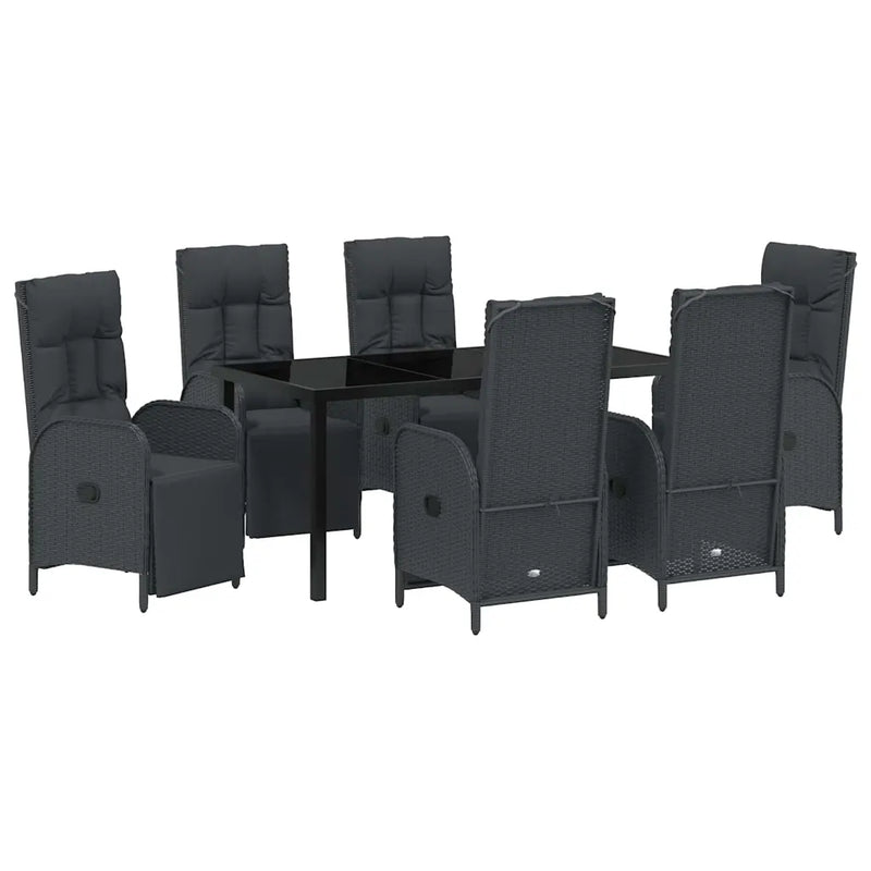 Garden Dining Set with Cushion 7 pcs Black Poly Rattan