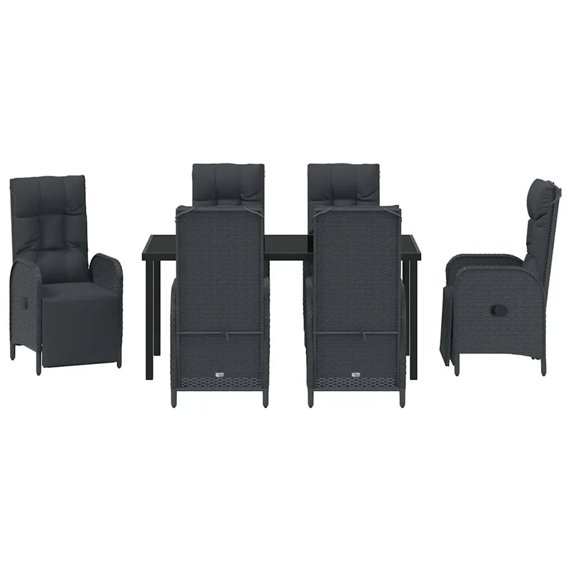 Garden Dining Set with Cushion 7 pcs Black Poly Rattan