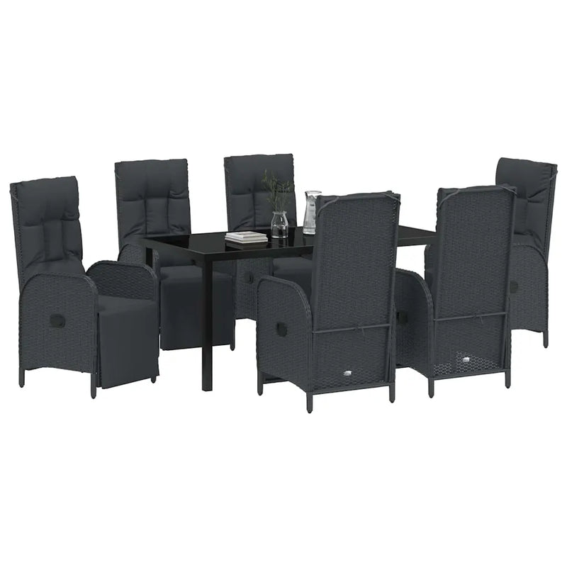 Garden Dining Set with Cushion 7 pcs Black Poly Rattan