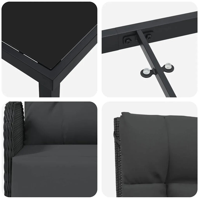 Garden Dining Set with Cushion 7 pcs Black Poly Rattan