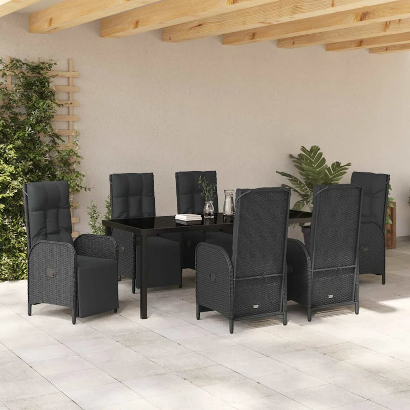 Garden Dining Set with Cushion 7 pcs Black Poly Rattan