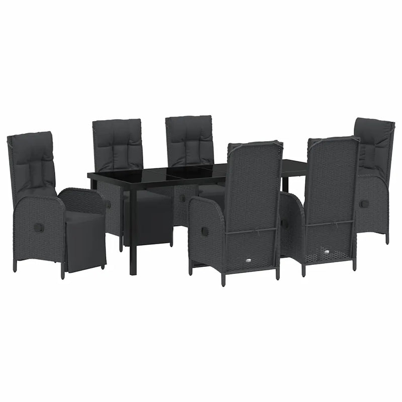 Garden Dining Set with Cushion 7 pcs Black Poly Rattan