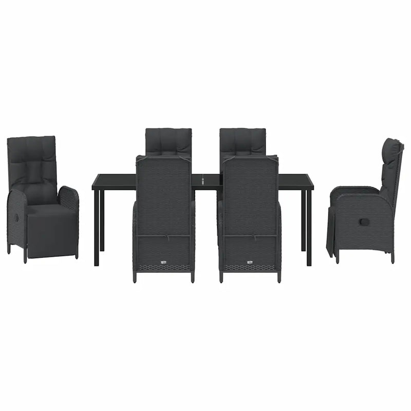 Garden Dining Set with Cushion 7 pcs Black Poly Rattan