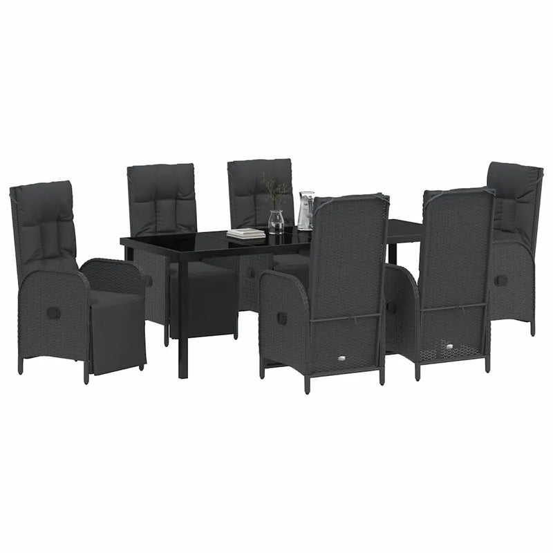 Garden Dining Set with Cushion 7 pcs Black Poly Rattan