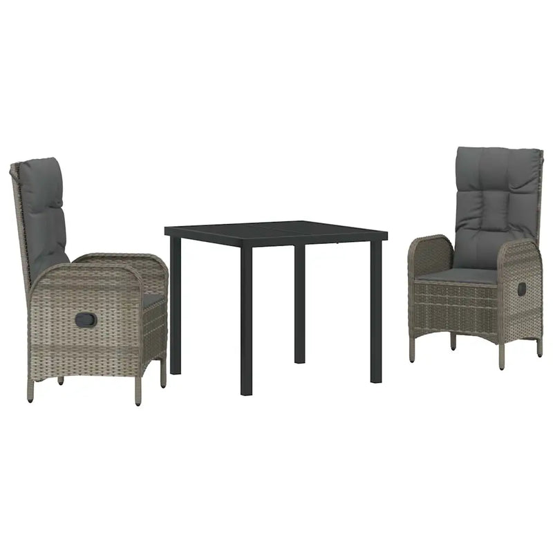 Garden Dining Set with Cushion 3 pcs Grey Poly Rattan