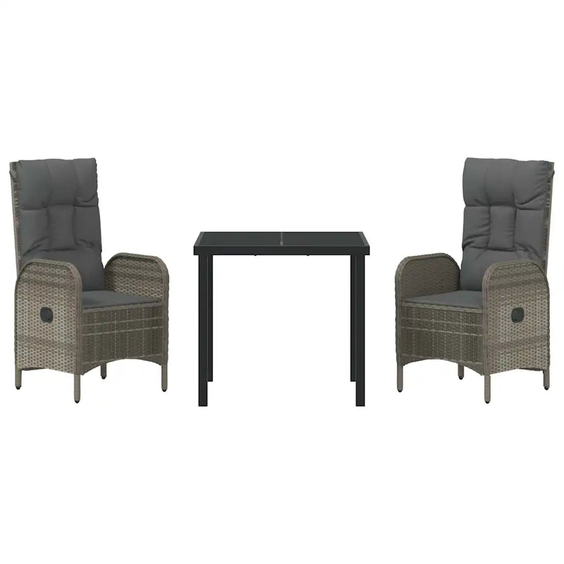 Garden Dining Set with Cushion 3 pcs Grey Poly Rattan