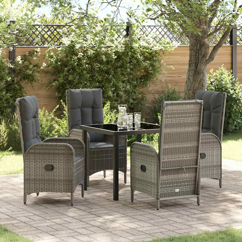 Garden Dining Set with Cushion 5 pcs Grey Poly Rattan