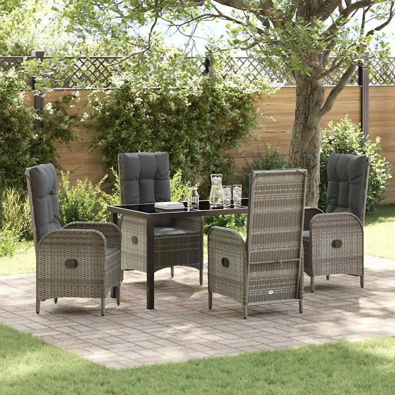 Garden Dining Set with Cushion 5 pcs Grey Poly Rattan