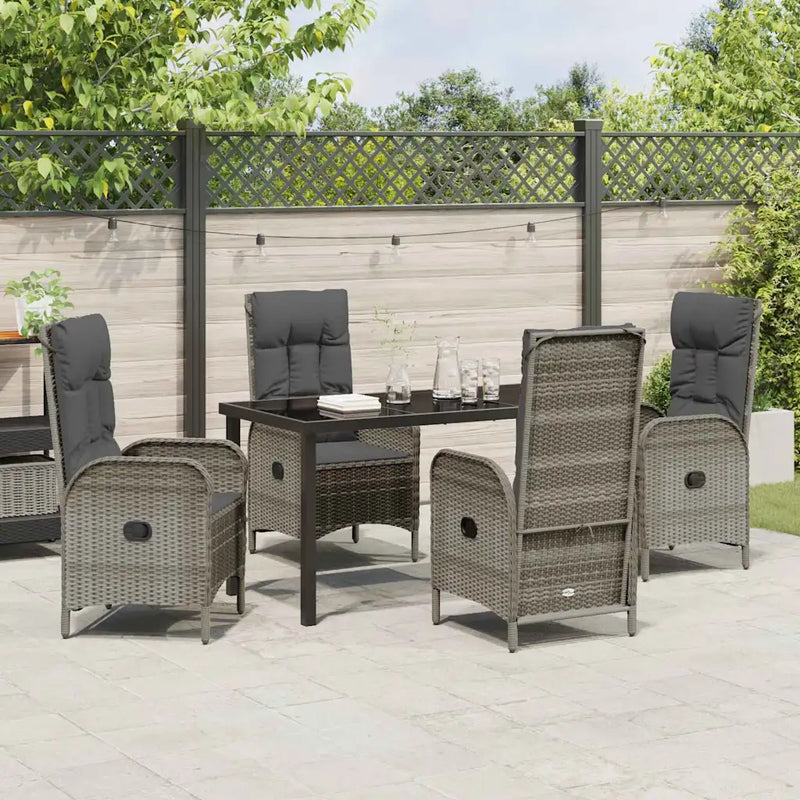 Garden Dining Set with Cushion 5 pcs Grey Poly Rattan