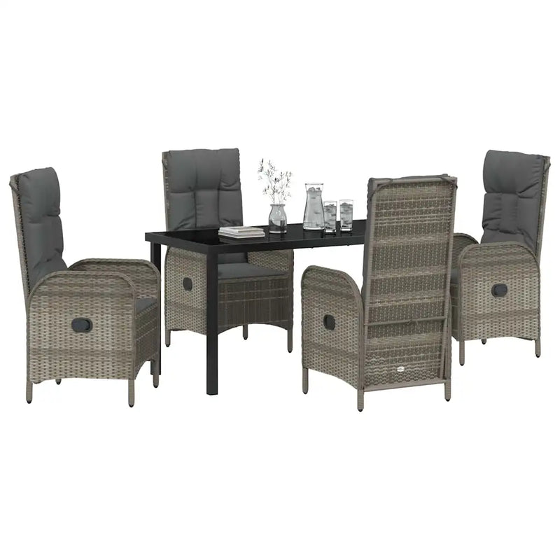 Garden Dining Set with Cushion 5 pcs Grey Poly Rattan