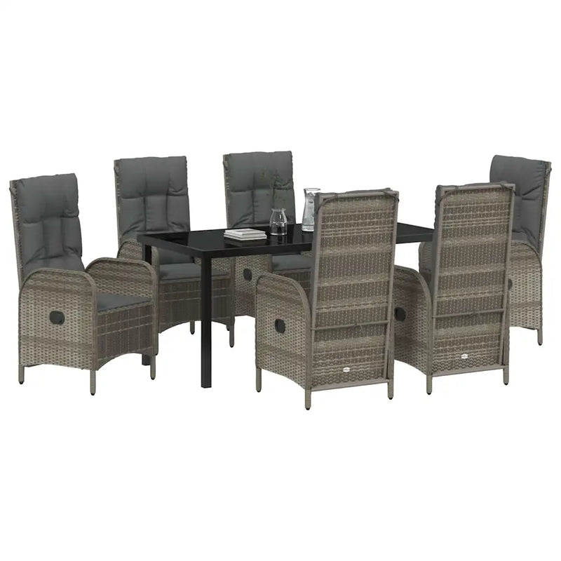 Garden Dining Set with Cushion 7 pcs Grey Poly Rattan