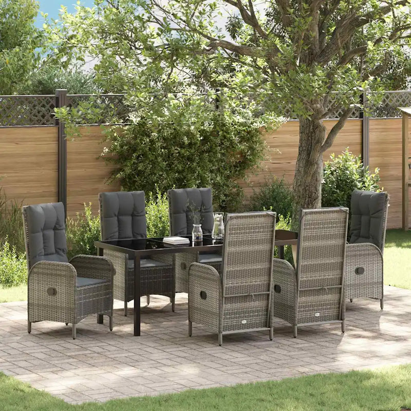 Garden Dining Set with Cushion 7 pcs Grey Poly Rattan
