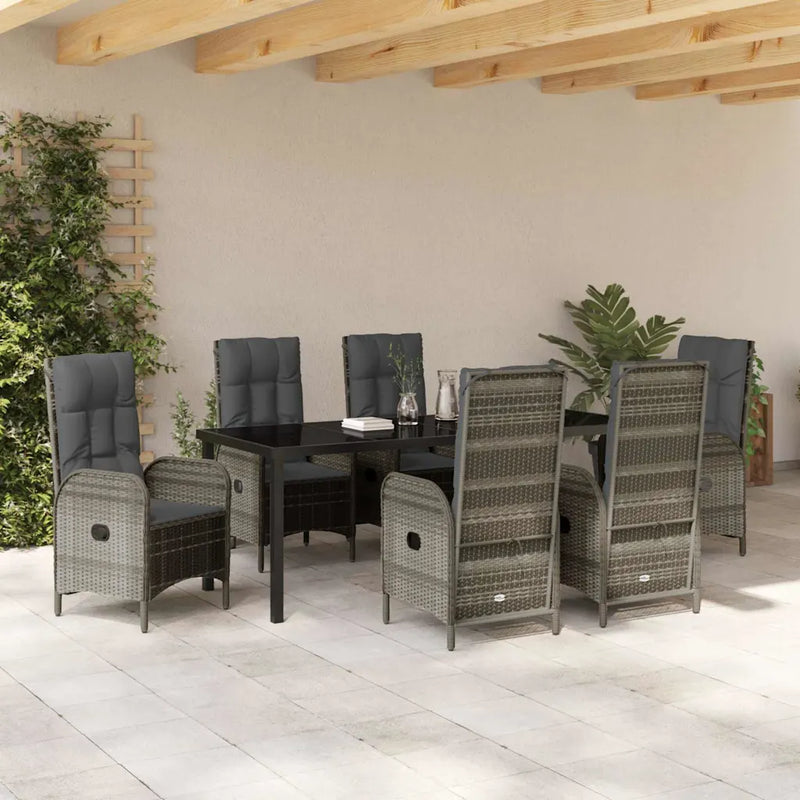 Garden Dining Set with Cushion 7 pcs Grey Poly Rattan