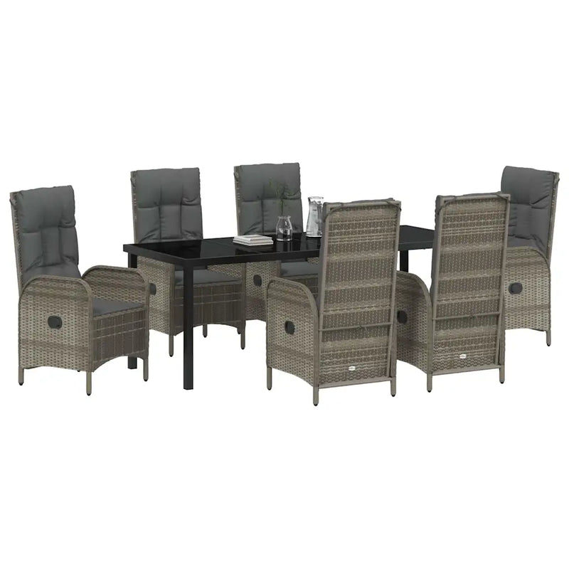 Garden Dining Set with Cushion 7 pcs Grey Poly Rattan