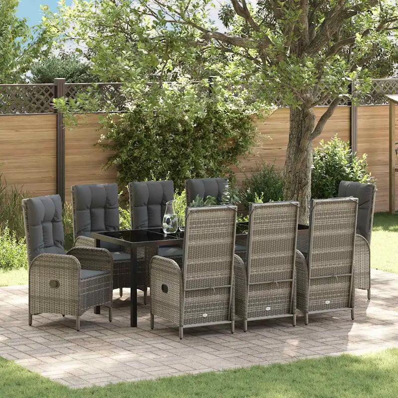 Garden Dining Set with Cushion 9 pcs Grey Poly Rattan