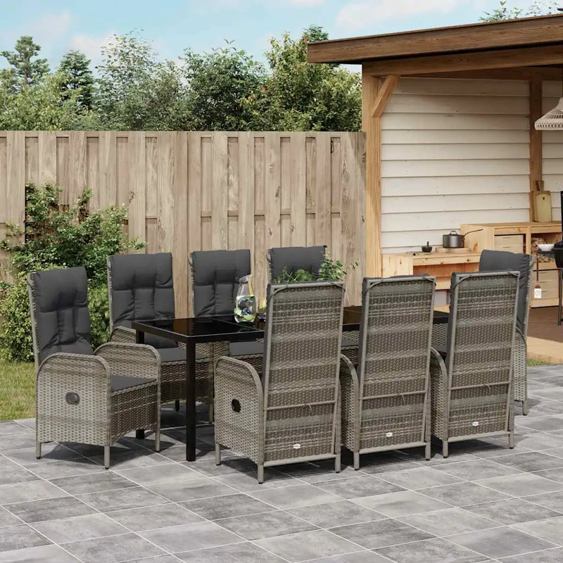 Garden Dining Set with Cushion 9 pcs Grey Poly Rattan