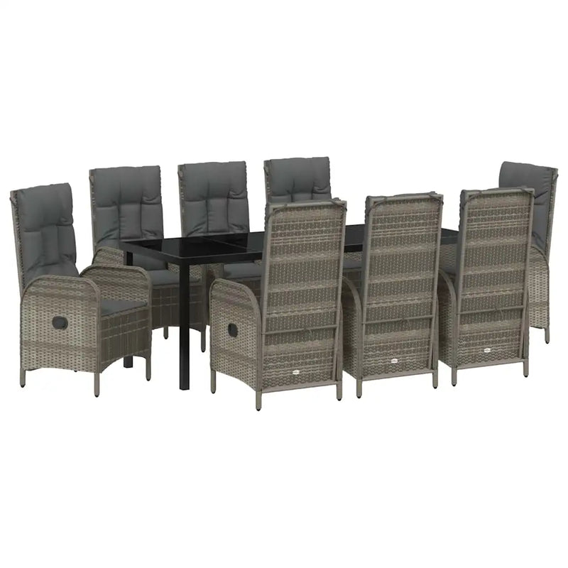 Garden Dining Set with Cushion 9 pcs Grey Poly Rattan
