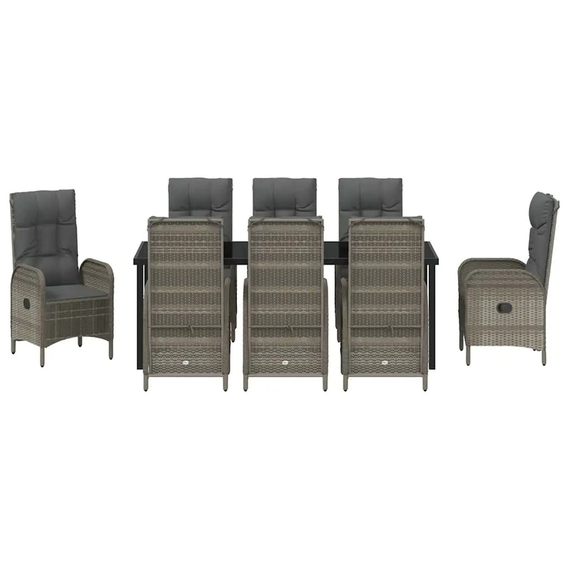Garden Dining Set with Cushion 9 pcs Grey Poly Rattan