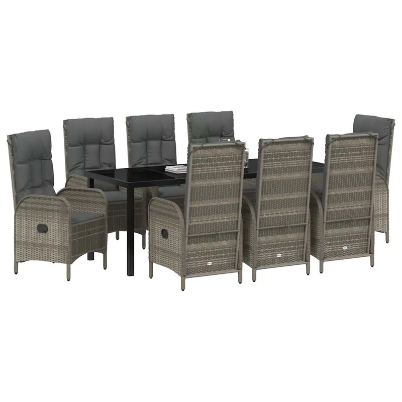 Garden Dining Set with Cushion 9 pcs Grey Poly Rattan