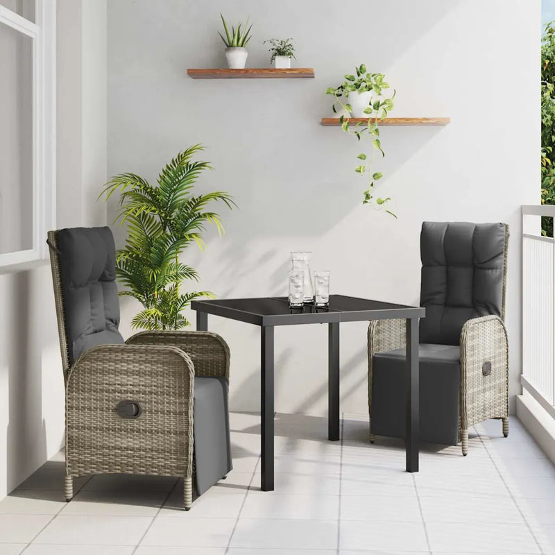 Garden Dining Set with Cushion 3 pcs Grey Poly Rattan