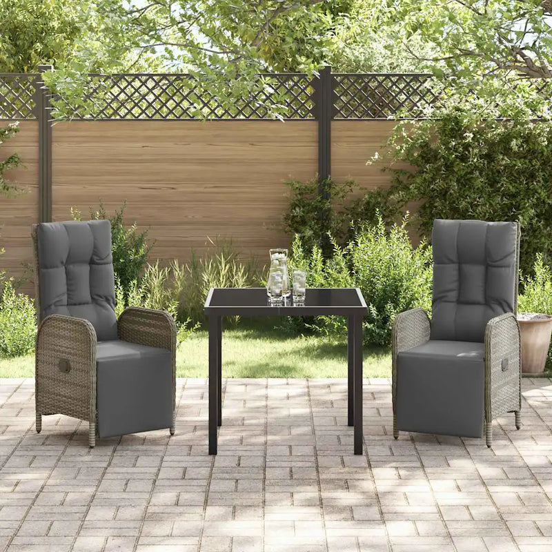 Garden Dining Set with Cushion 3 pcs Grey Poly Rattan