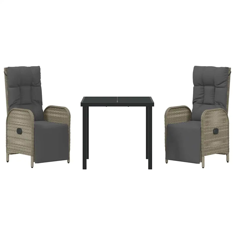 Garden Dining Set with Cushion 3 pcs Grey Poly Rattan