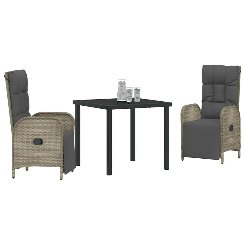 Garden Dining Set with Cushion 3 pcs Grey Poly Rattan