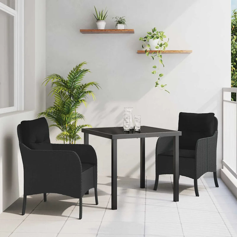 Garden Dining Set with Cushion 3 pcs Black Poly Rattan