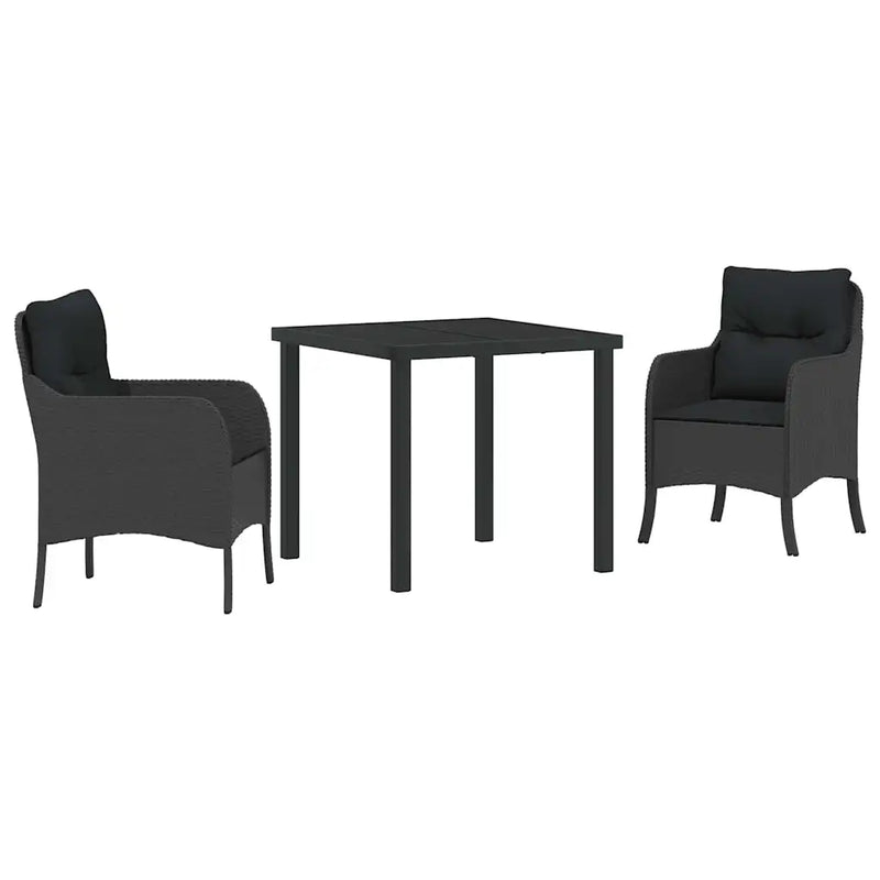 Garden Dining Set with Cushion 3 pcs Black Poly Rattan