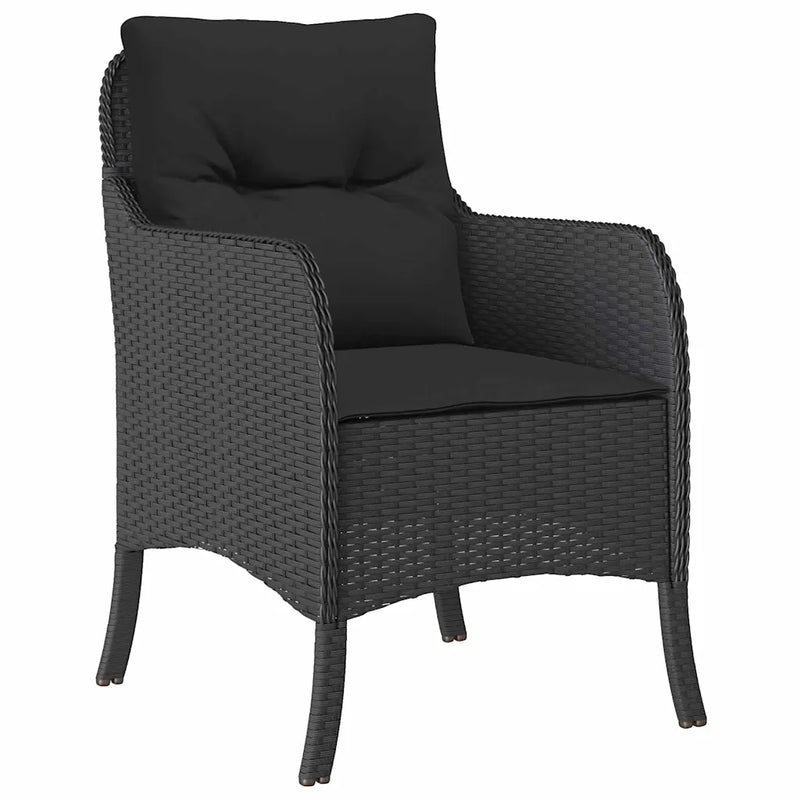 Garden Dining Set with Cushion 3 pcs Black Poly Rattan